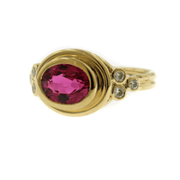 18K Yellow Gold Pink Tourmaline Diamond Ring
