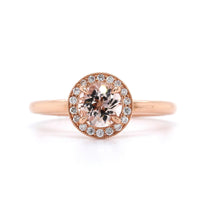 14K Rose Gold Morganite Diamond Halo Ring