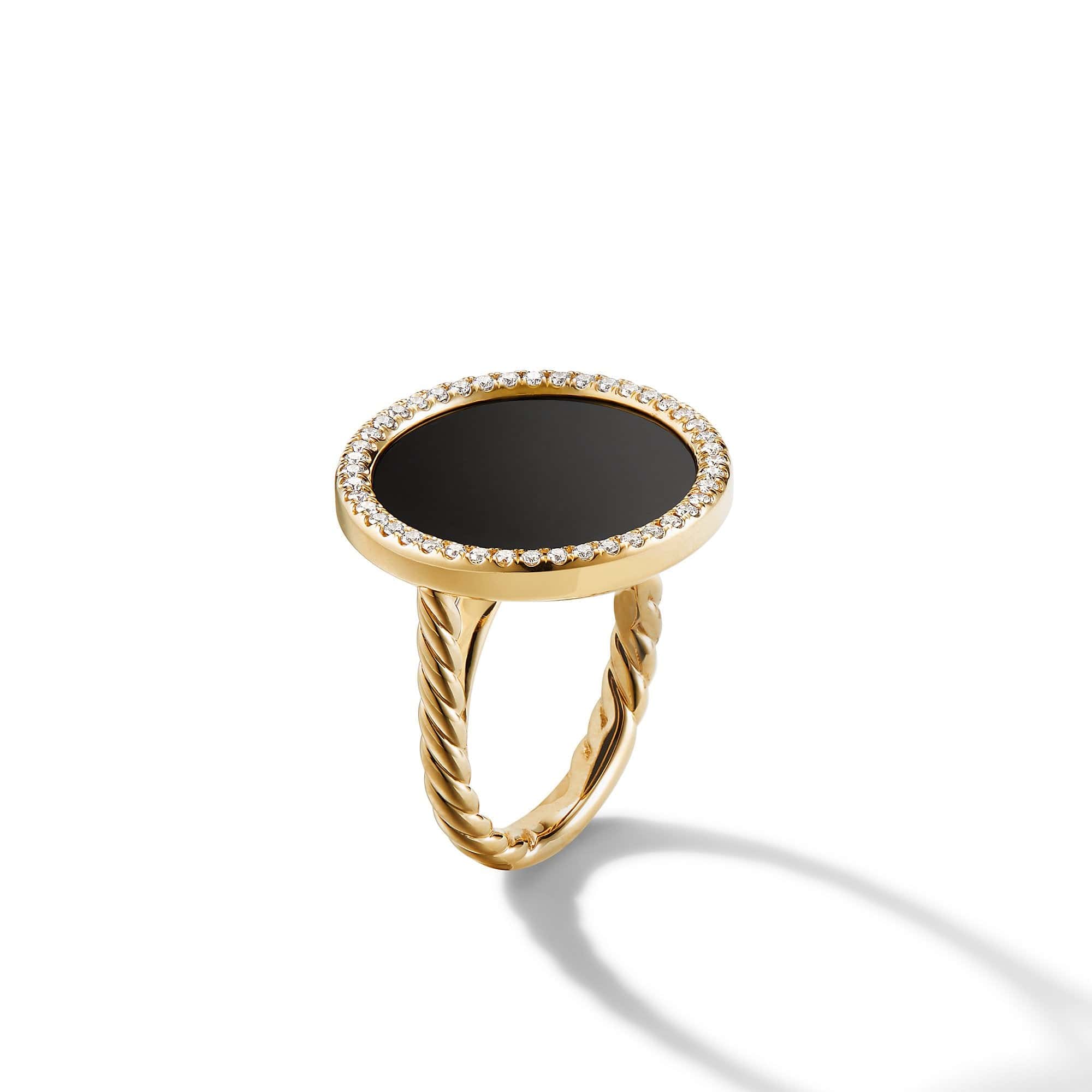 DY Elements Ring in 18K Yellow Gold with Black Onyx and Pavé Diamonds