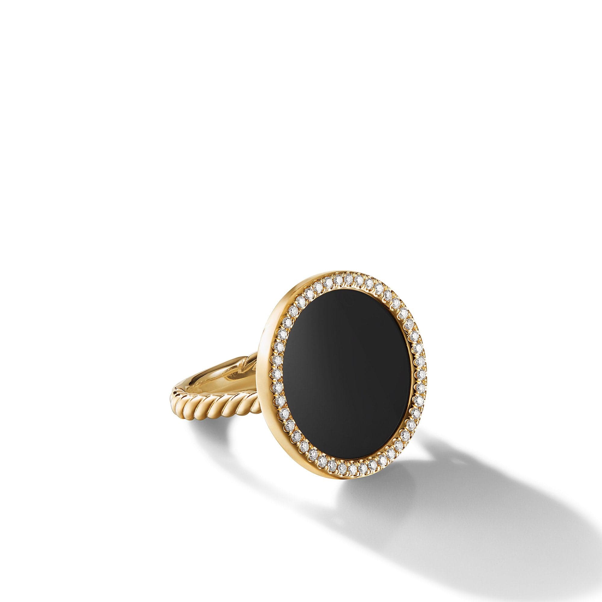 DY Elements Ring in 18K Yellow Gold with Black Onyx and Pavé Diamonds