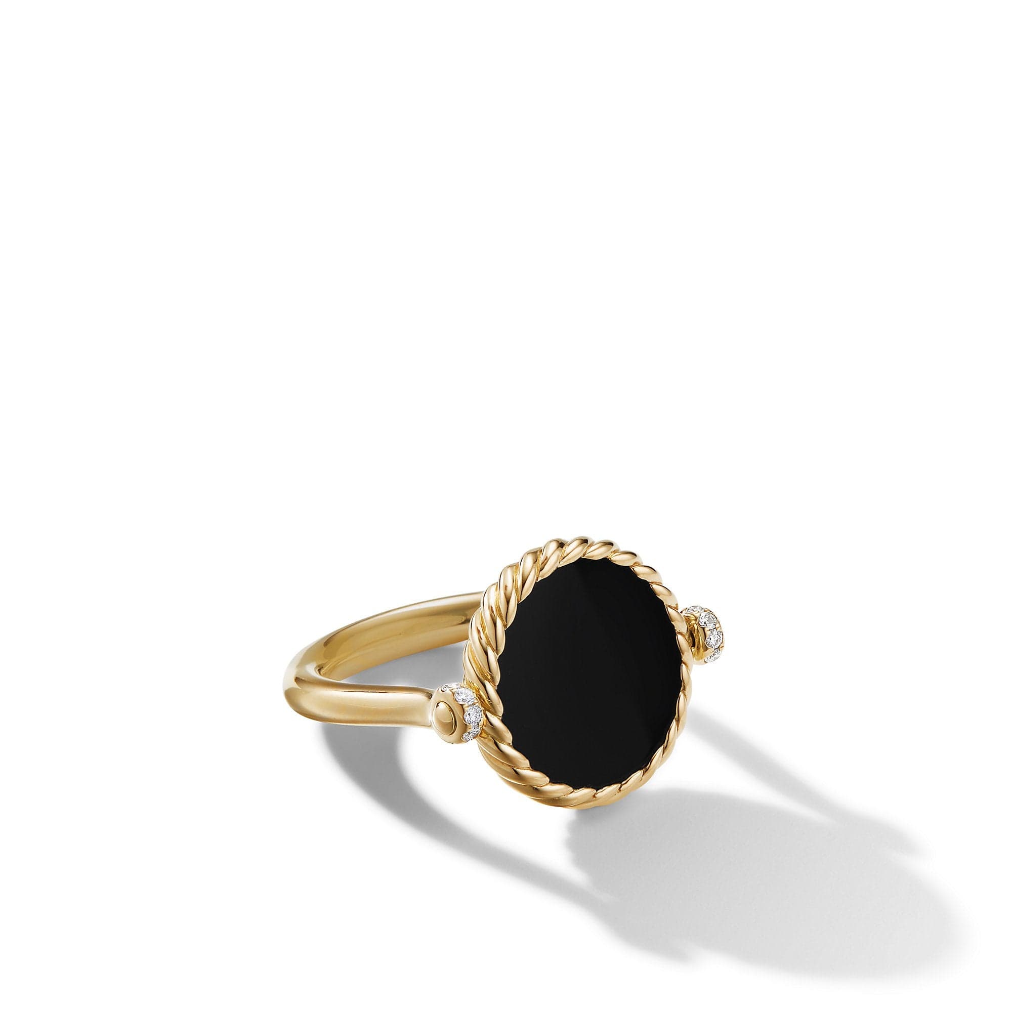 DY Elements Swivel Ring in 18K Yellow Gold with Black Onyx and Mother of Pearl and Pavé Diamonds