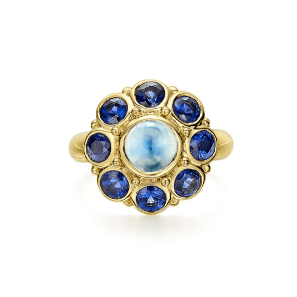 18K Yellow Gold Moonstone with Sapphire Ring