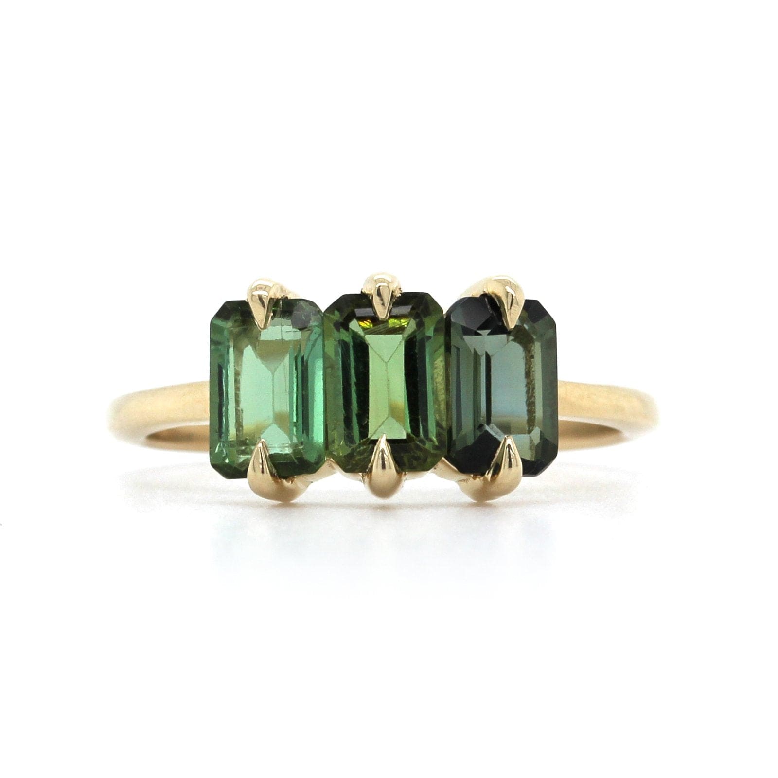 14K Yellow Gold 3 Stone Green Tourmaline Ring