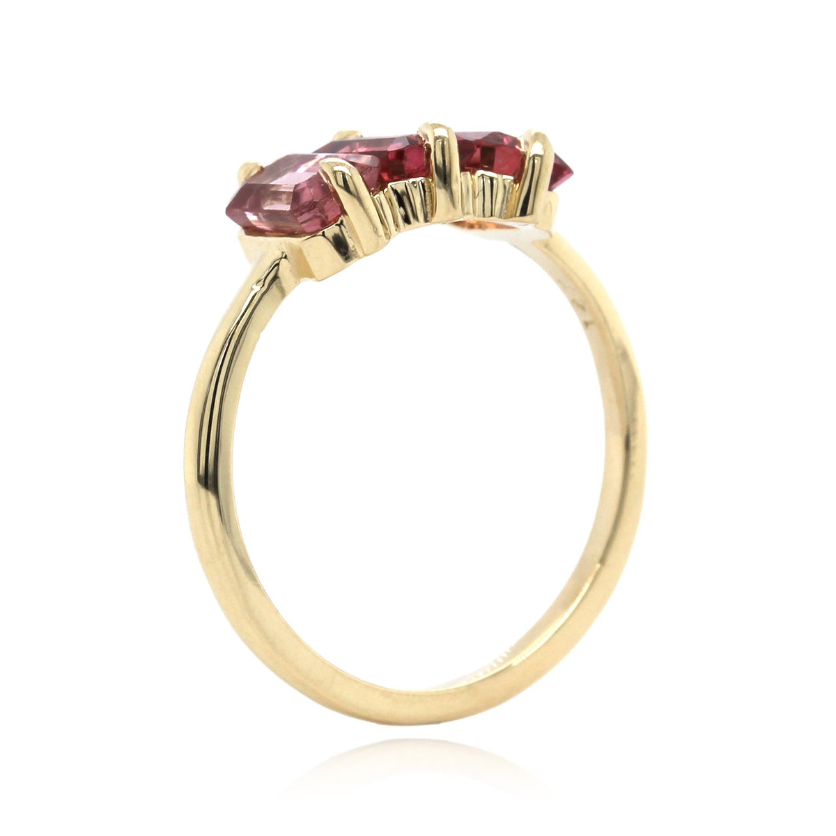 14K Yellow Gold 3 Stone Pink Tourmaline Ring