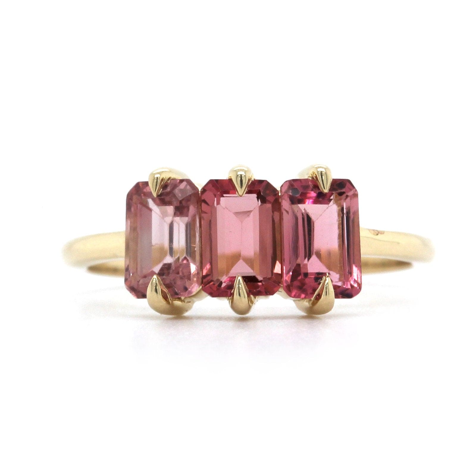14K Yellow Gold 3 Stone Pink Tourmaline Ring