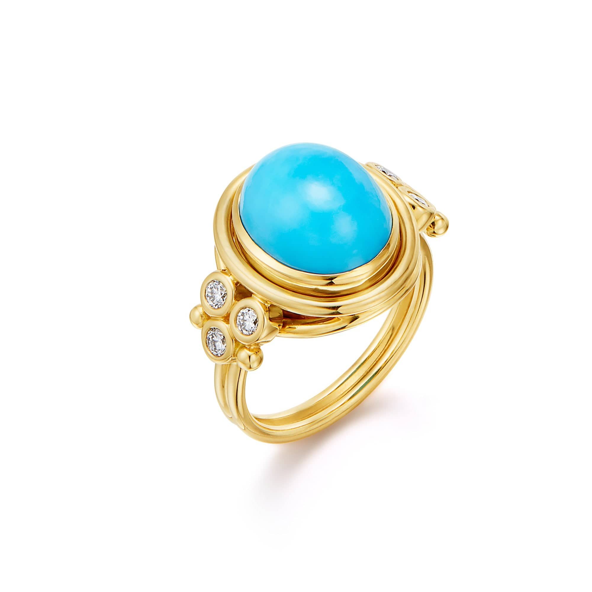 18K Yellow Gold Diamond Turquoise Ring