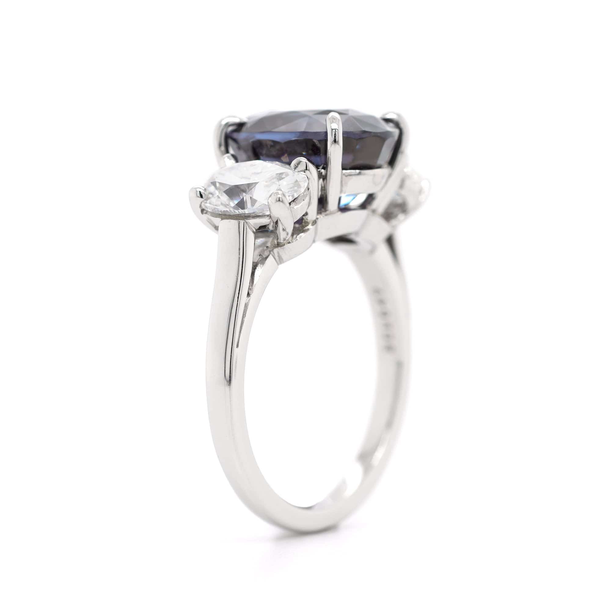 Platinum Alexandrite and Diamond Three Stone Ring