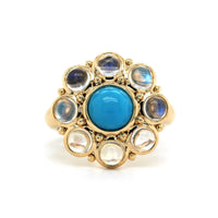 18K Yellow Gold Turquoise and Moonstone Stella Ring