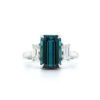 Platinum 3 Stone Tourmaline and Diamond Ring
