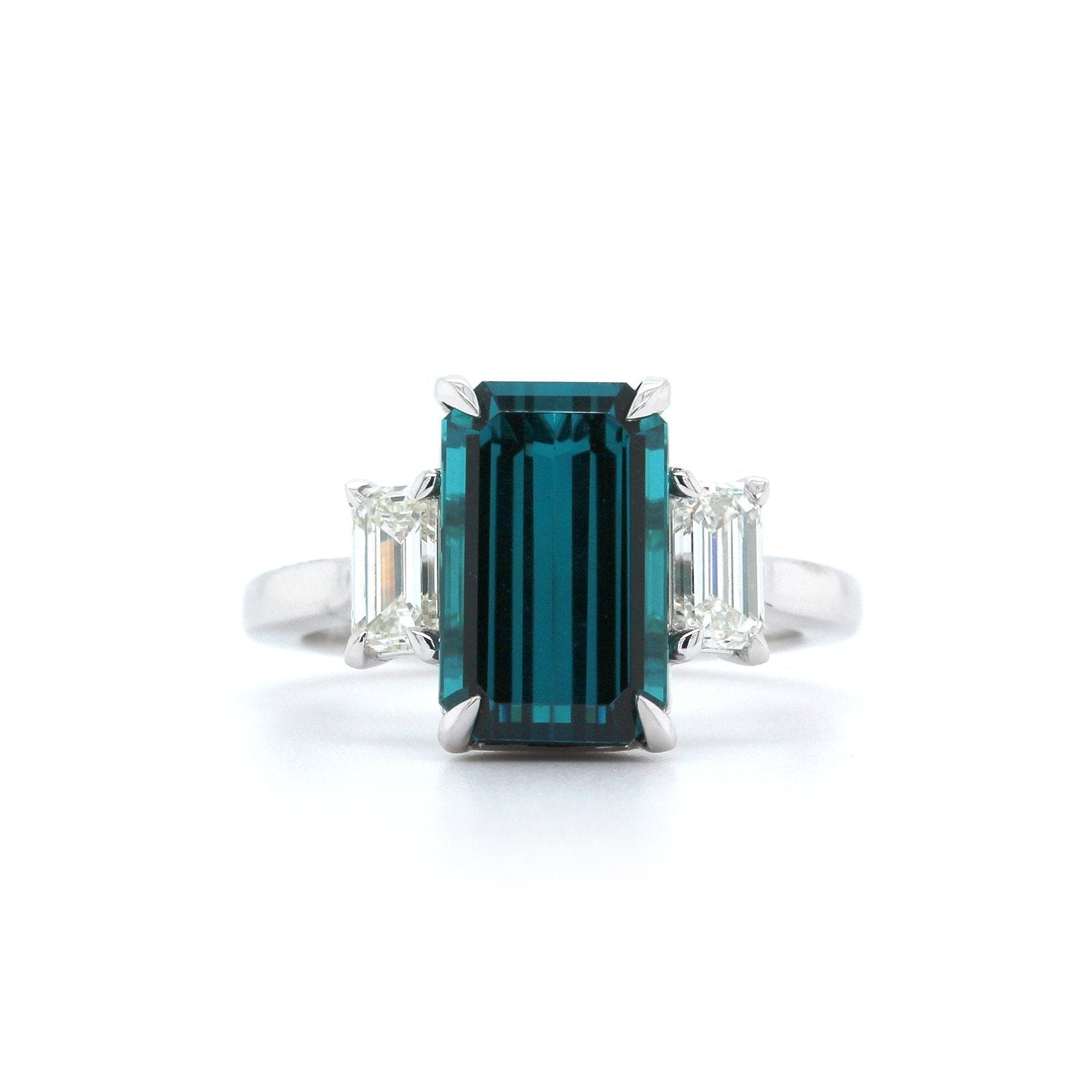 Platinum 3 Stone Tourmaline and Diamond Ring
