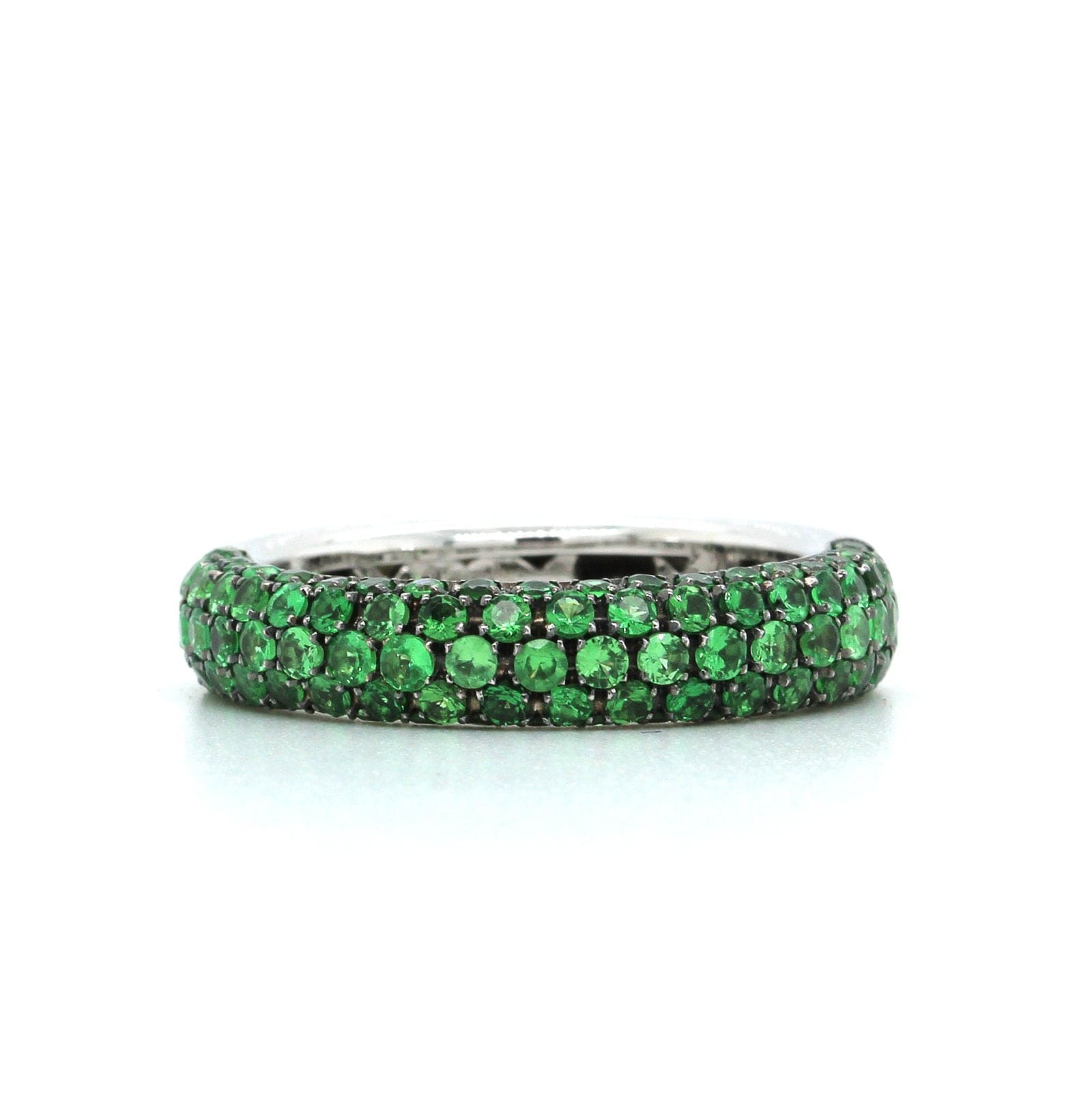 18K White Gold 3 Row Pave Tsavorite Ring