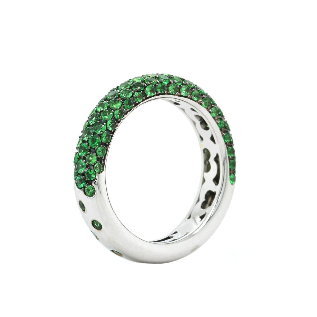 18K White Gold 3 Row Pave Tsavorite Ring