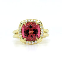18K Yellow Gold Pink Tourmaline Diamond Halo Ring