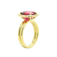 18K Yellow Gold Pink Tourmaline Diamond Halo Ring