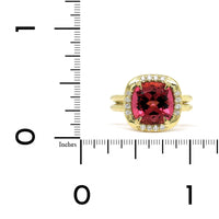 18K Yellow Gold Pink Tourmaline Diamond Halo Ring