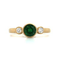 14K Yellow Gold Tsavorite Diamond 3 Stone Ring