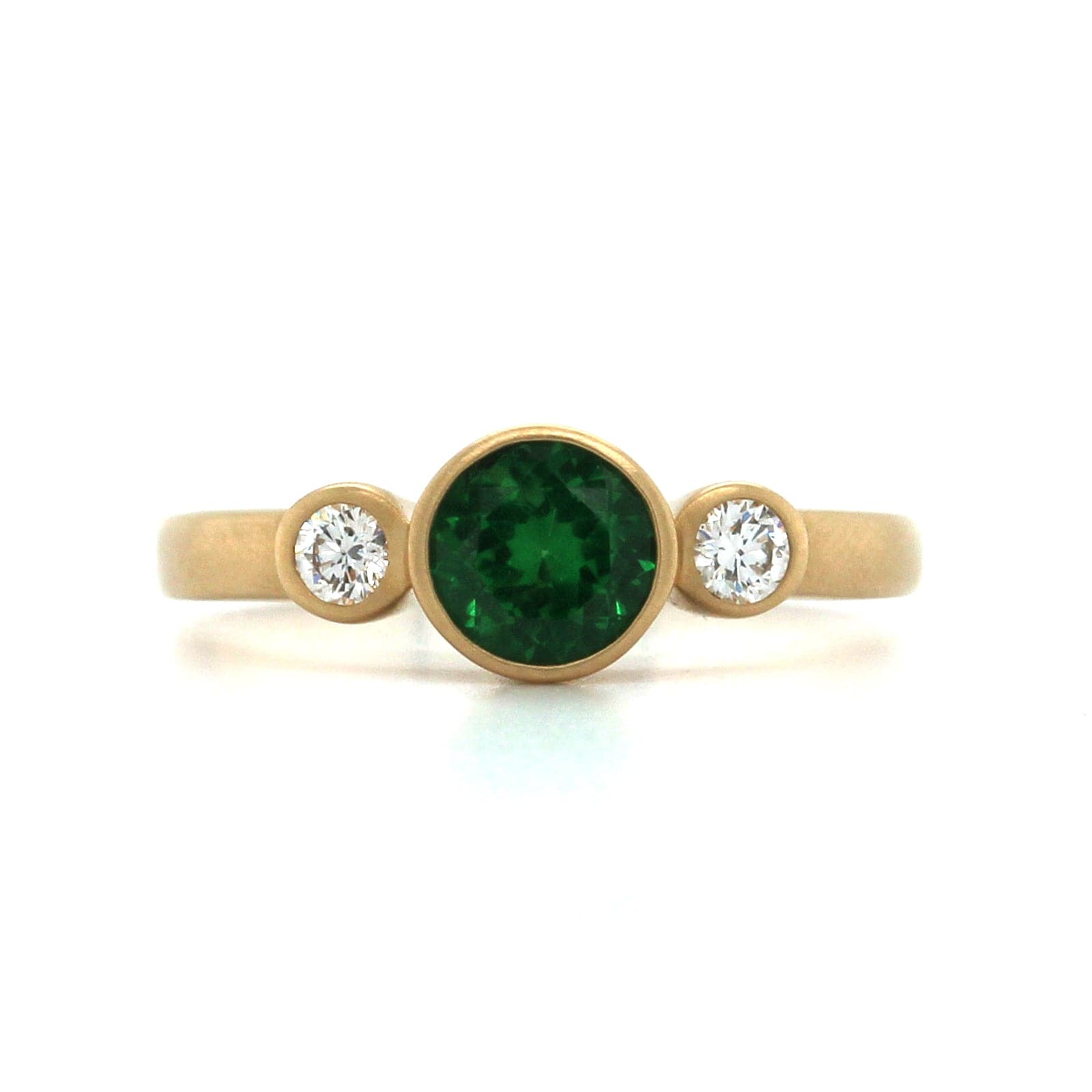 14K Yellow Gold Tsavorite Diamond 3 Stone Ring