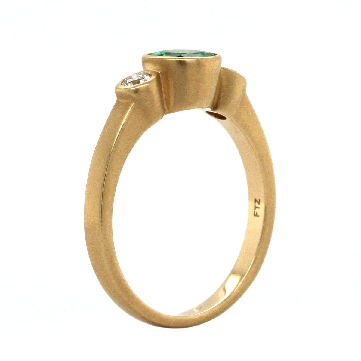 14K Yellow Gold Tsavorite Diamond 3 Stone Ring