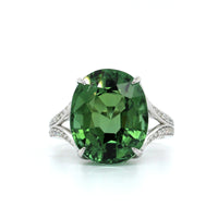 18K White Gold Green Tourmaline Diamond Ring