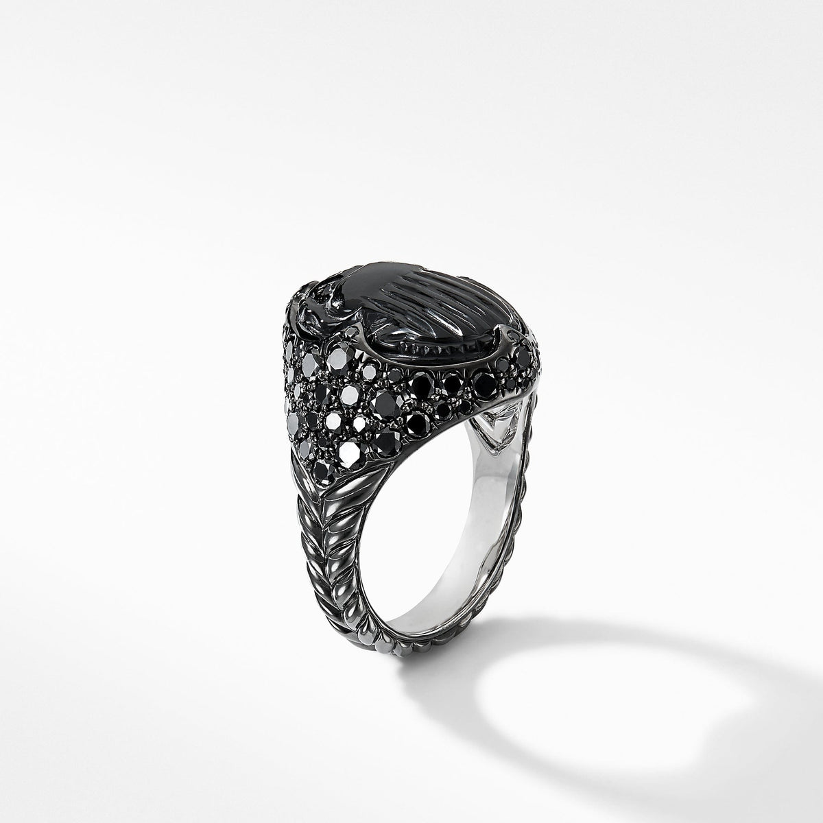 Petrvs Pinky Ring in 18K White Gold with Black Rhodium, Black Onyx and Pavé Black Diamonds, Long's Jewelers