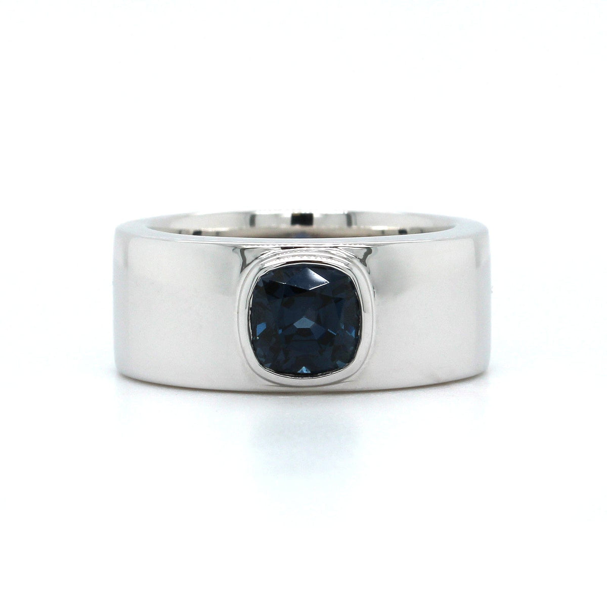 18K White Gold Blue Spinel Wide Ring, 18k white gold, Long's Jewelers