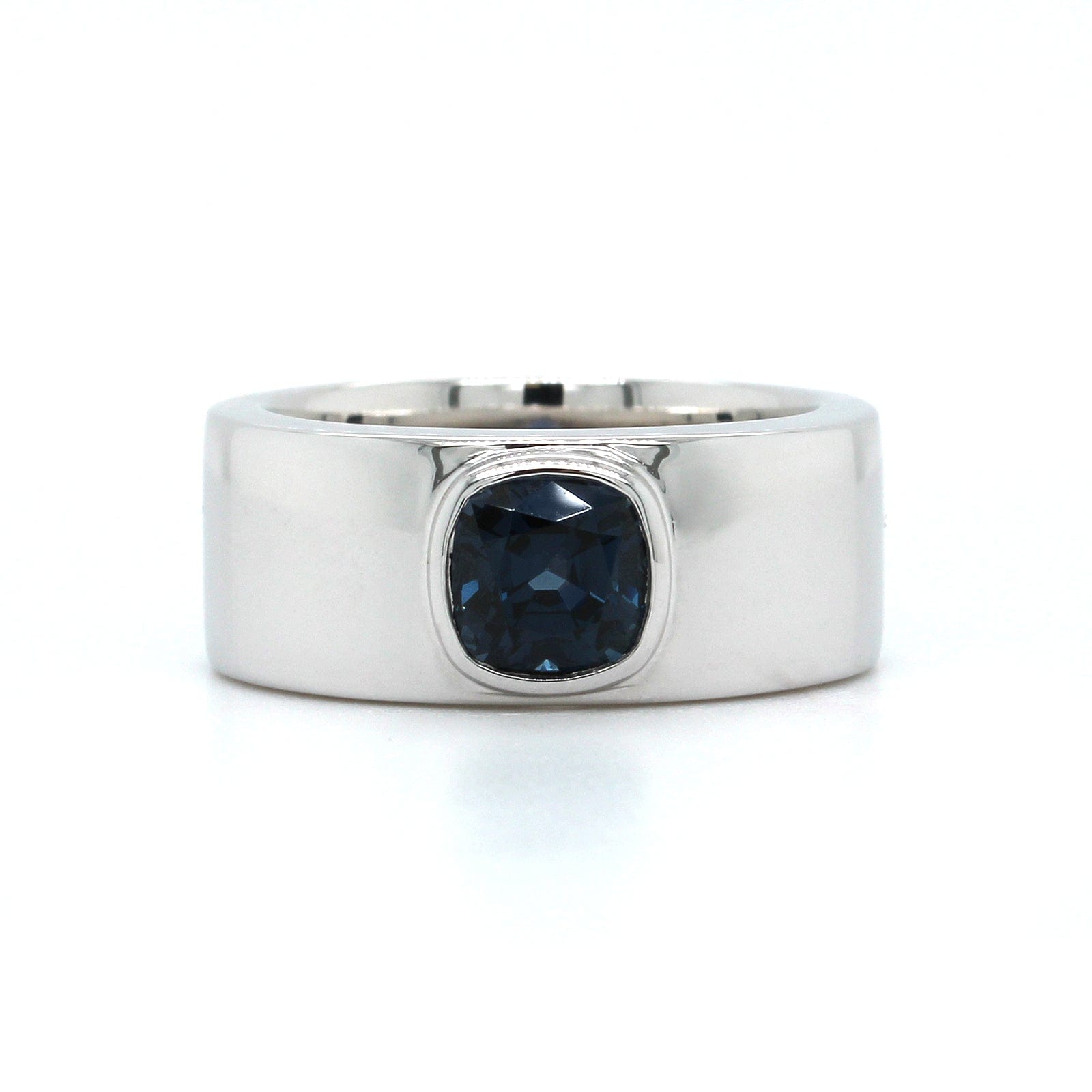 18K White Gold Blue Spinel Wide Ring, 18k white gold, Long's Jewelers