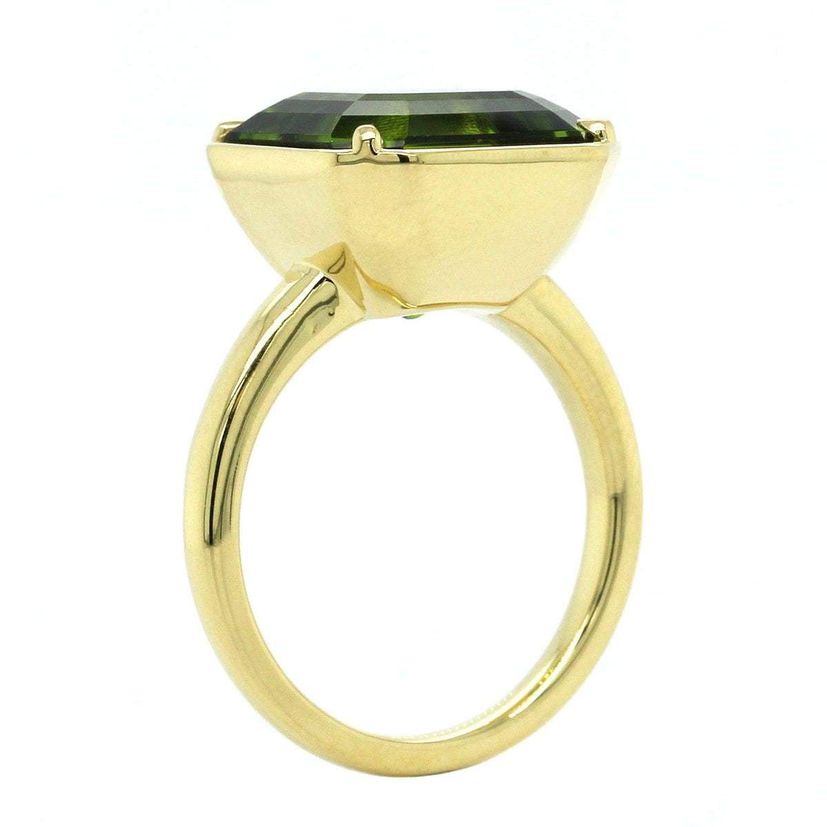 18K Yellow Gold Asscher Cut Peridot Ring