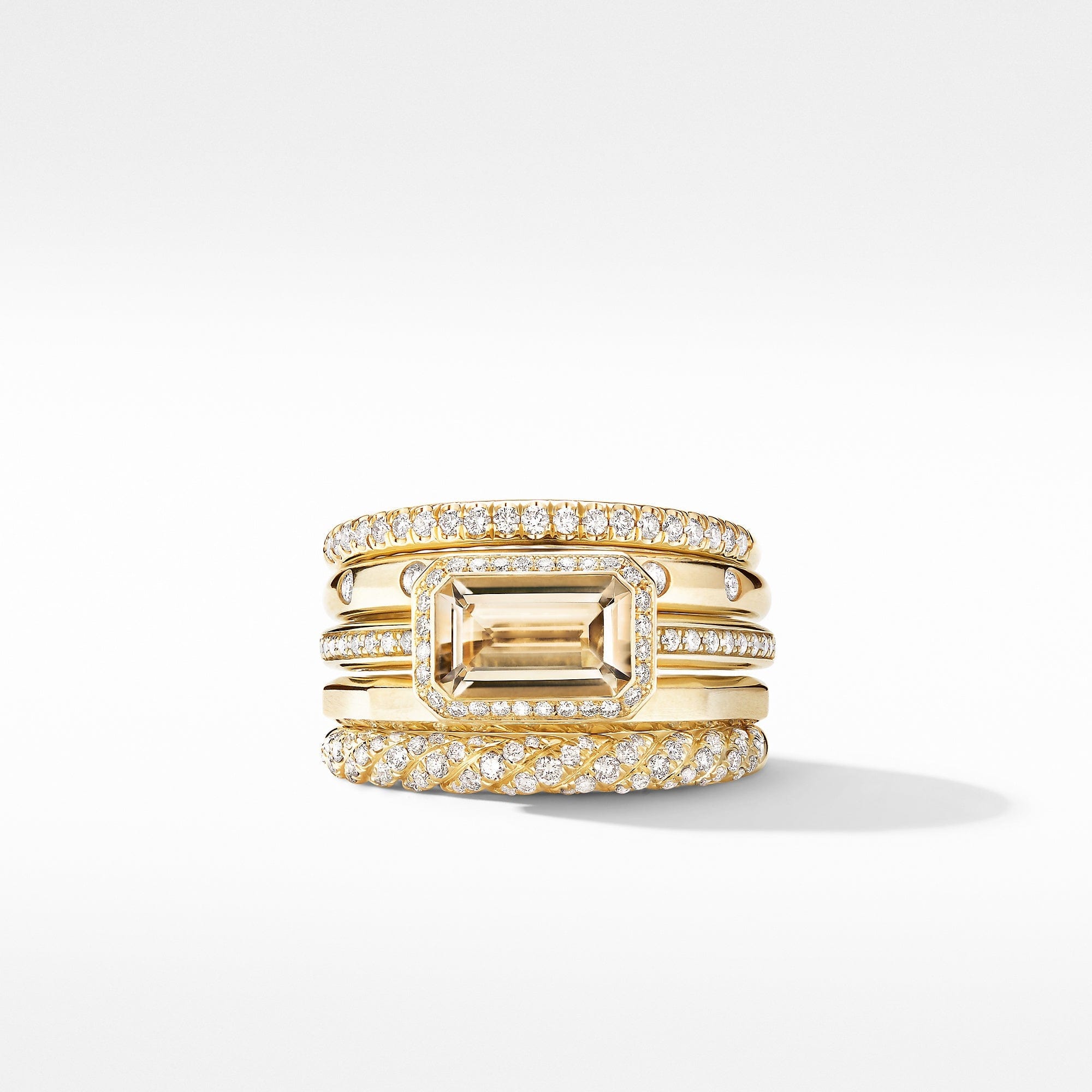 Stax Statement Ring in 18K Yellow Gold with Champagne Citrine and Pavé Diamonds