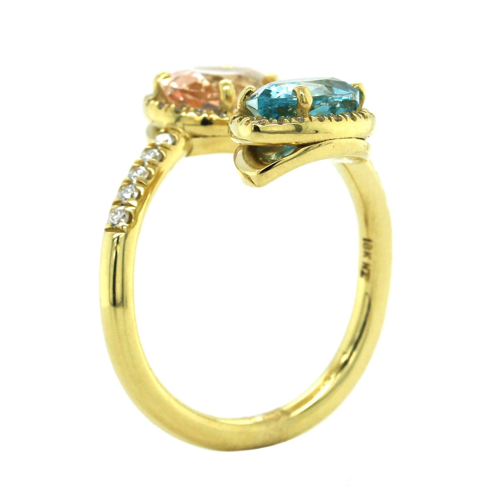 18K Yellow Gold Morganite and Aquamarine Bypass Ring, 18k yellow gold, Long's Jewelers