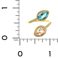 18K Yellow Gold Morganite and Aquamarine Bypass Ring, 18k yellow gold, Long's Jewelers