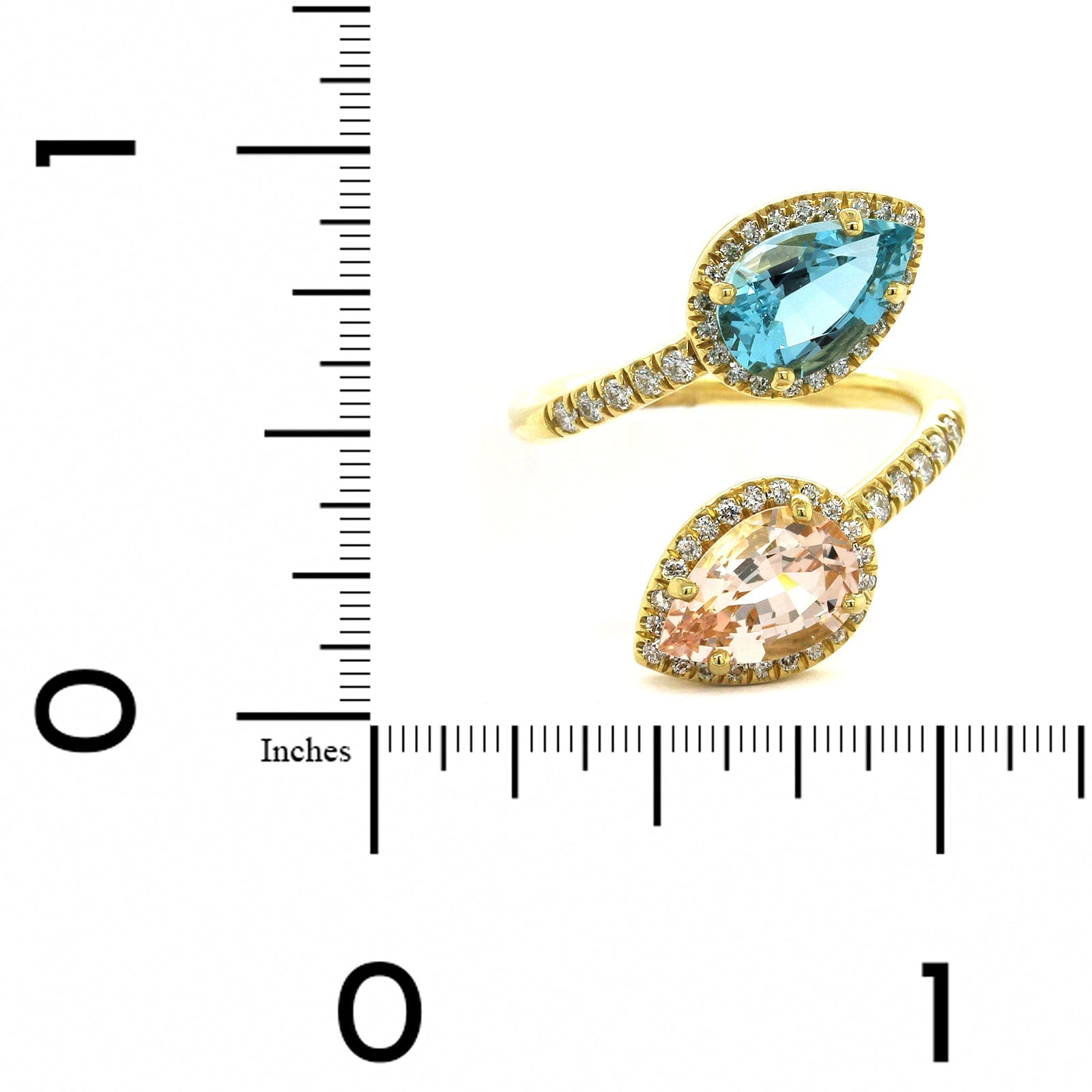 18K Yellow Gold Morganite and Aquamarine Bypass Ring, 18k yellow gold, Long's Jewelers