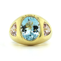 18K Yellow Gold Gypsy Aquamarine and Morganite Ring, 18k yellow gold, Long's Jewelers