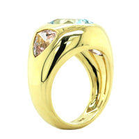 18K Yellow Gold Gypsy Aquamarine and Morganite Ring, 18k yellow gold, Long's Jewelers