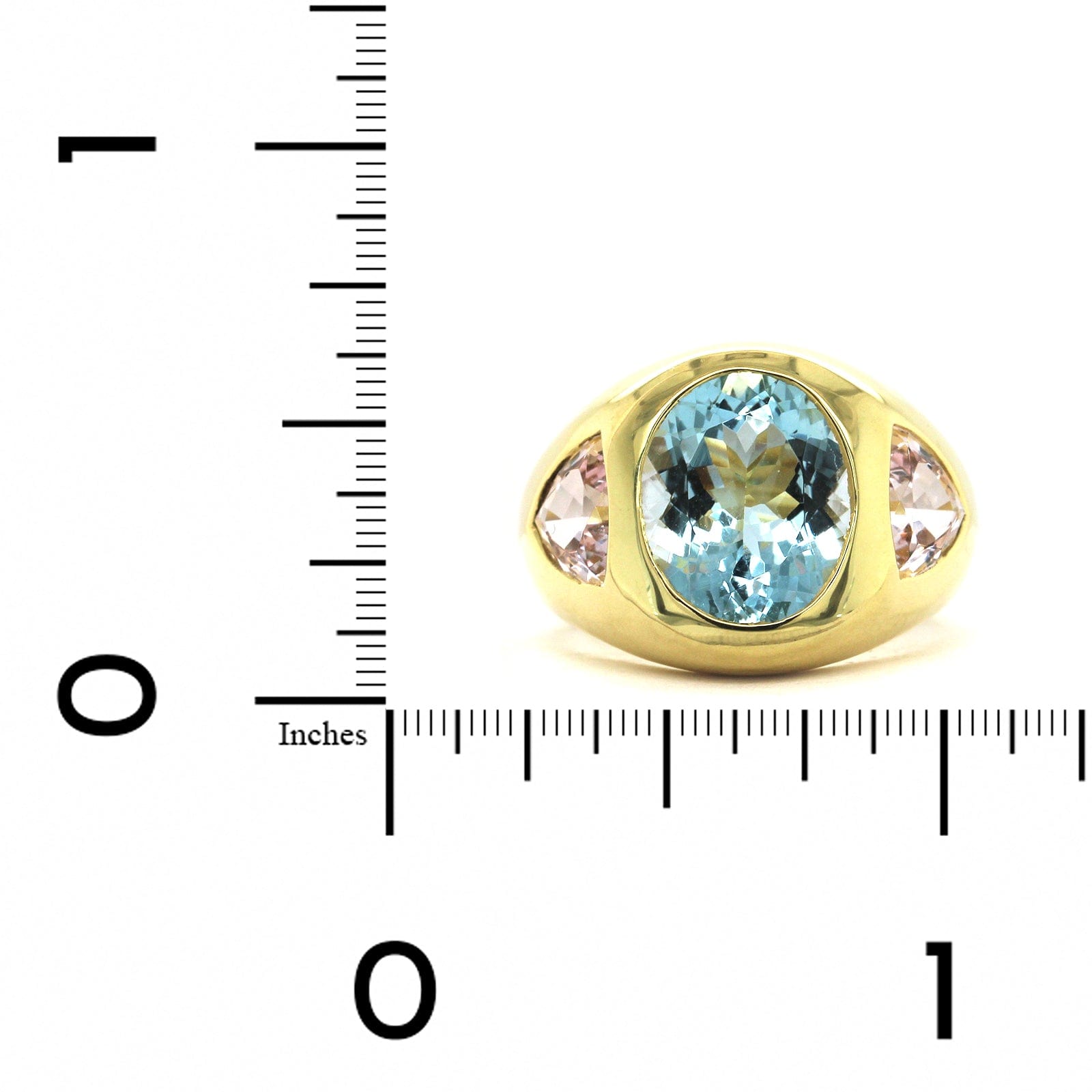 18K Yellow Gold Gypsy Aquamarine and Morganite Ring, 18k yellow gold, Long's Jewelers