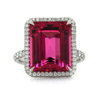 Platinum Emerald Cut Rubellite Diamond Halo Ring, Platinum, Long's Jewelers
