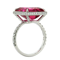 Platinum Emerald Cut Rubellite Diamond Halo Ring, Platinum, Long's Jewelers