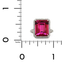 Platinum Emerald Cut Rubellite Diamond Halo Ring, Platinum, Long's Jewelers