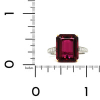 Platinum and 18K Yellow Gold Emerald Cut Rubellite and Diamond Ring, Long's Jewelers