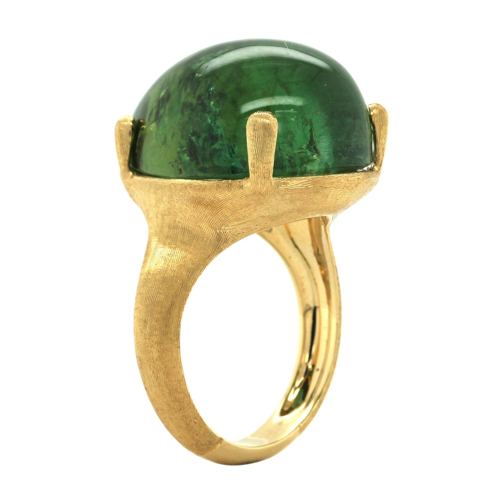 Unico 18K Yellow Gold Pearl Shape Cabochon Green Tourmaline Ring, 18k yellow gold, Long's Jewelers