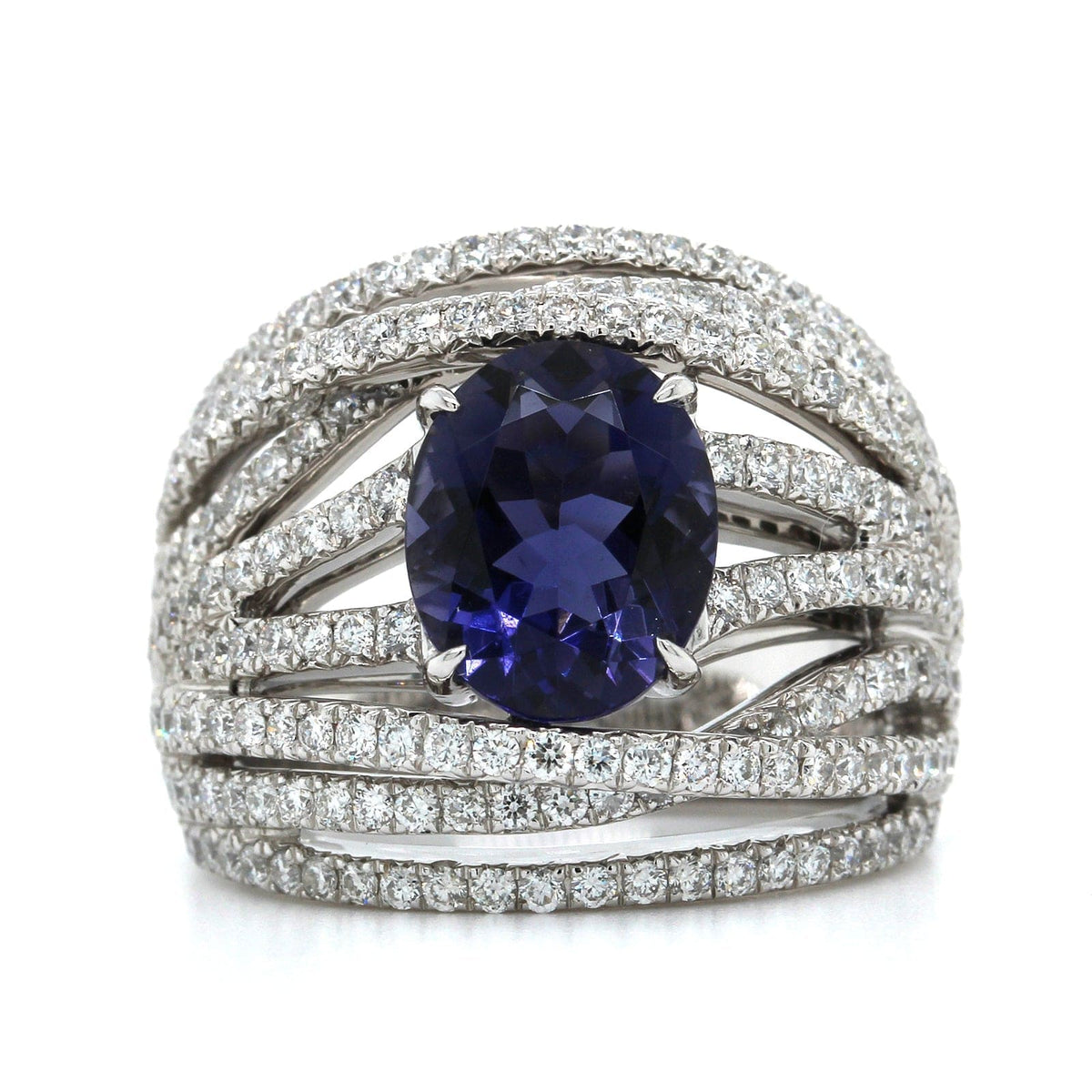18K White Gold Oval Iolite and Diamond Ring, 18k white gold, Long's Jewelers
