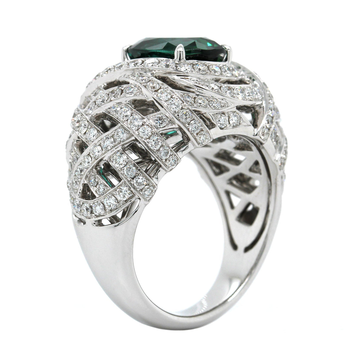 18K White Gold Green Tourmaline Diamond Ring, 18k white gold, Long's Jewelers