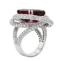 18K White Gold Cushion Red Rubellite Diamond Ring, 18k white gold, Long's Jewelers