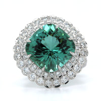 18K White Gold Green Tourmaline Diamond Halo Ring, 18k white gold, Long's Jewelers