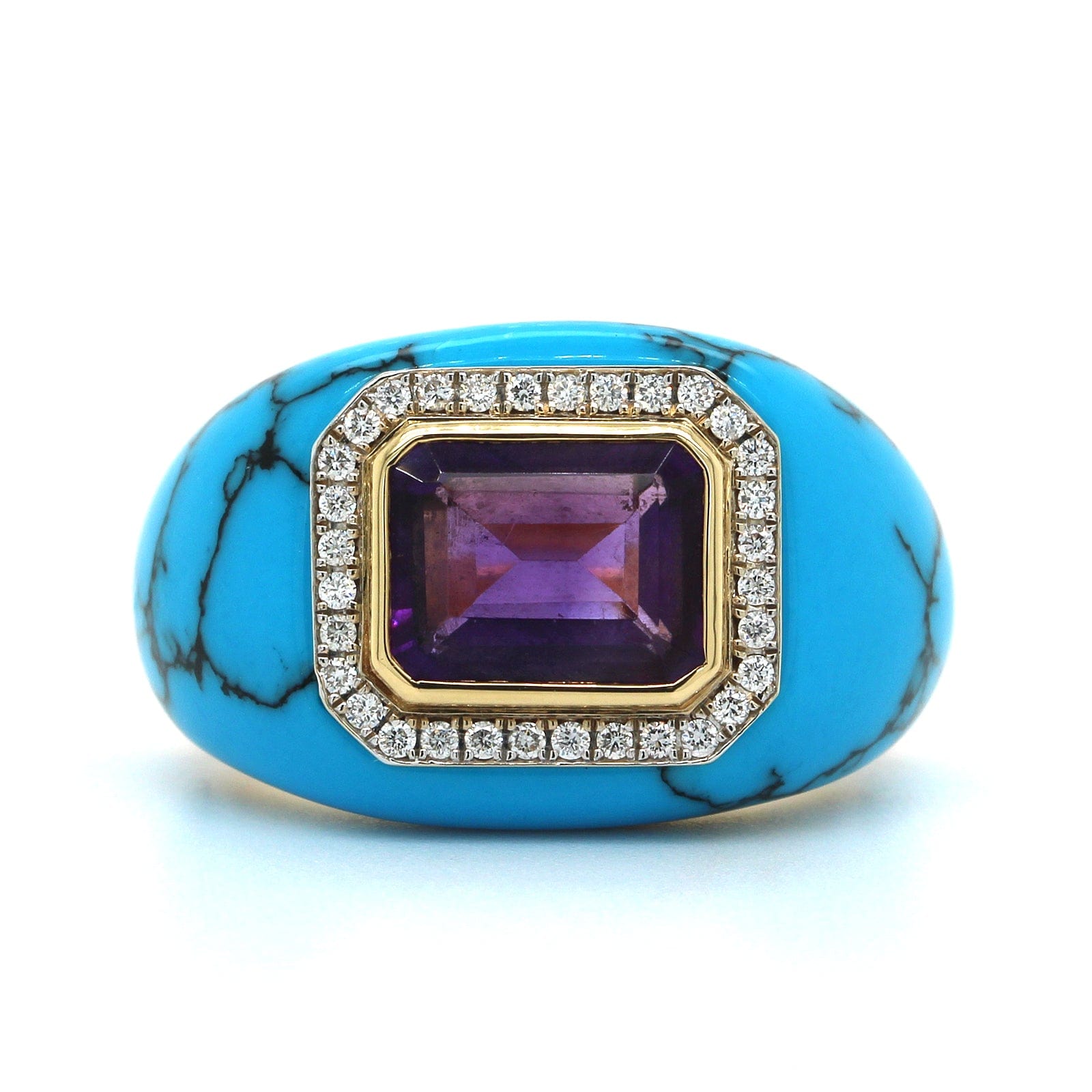 Emily P. Wheeler 18K Yellow Gold Turquoise and Amethyst Chubby Ring