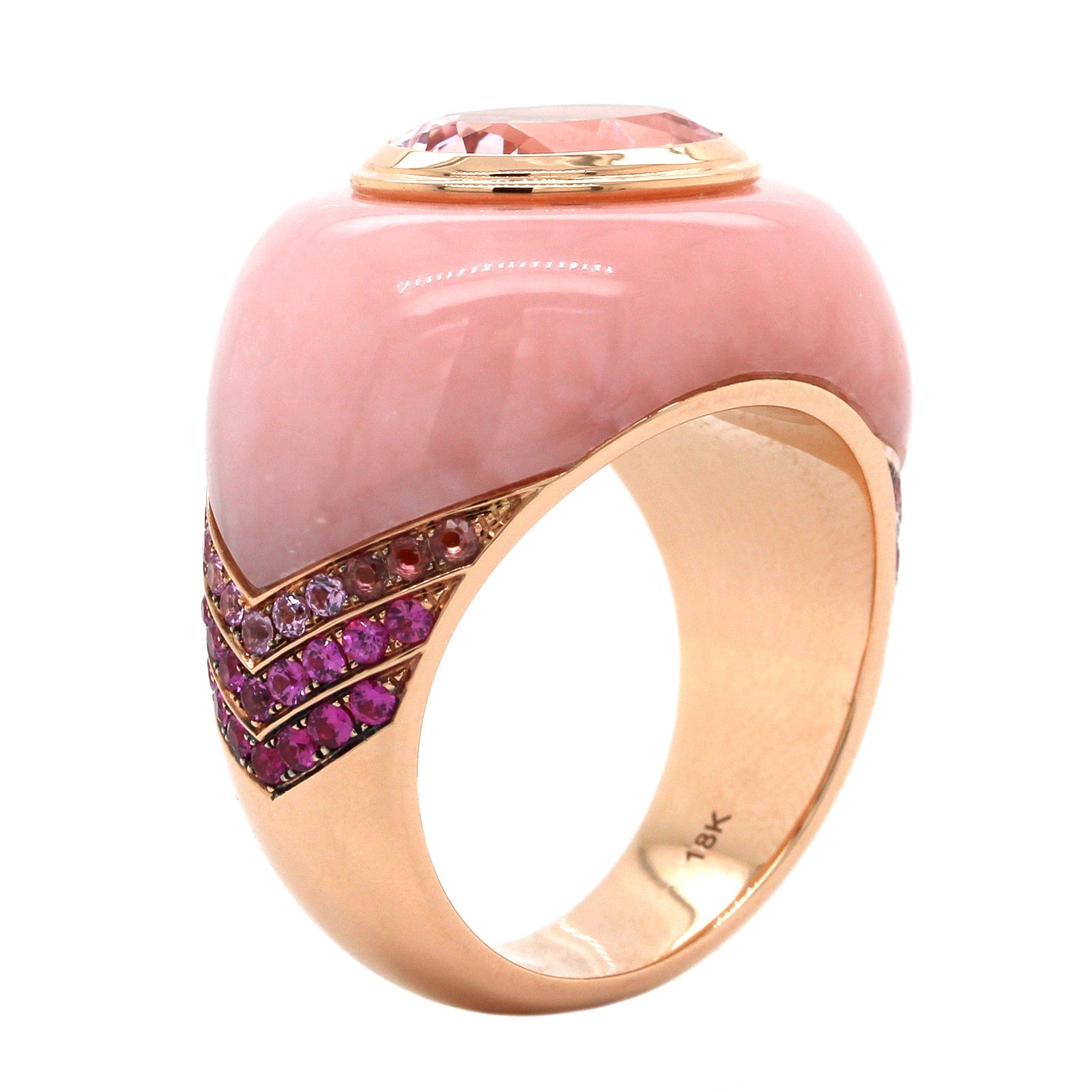18K Yellow Gold Pink Sapphire and Morganite Chubby Ring