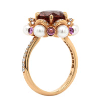 18K Rose Gold Pink Tourmaline and Sapphire Pearl Ring