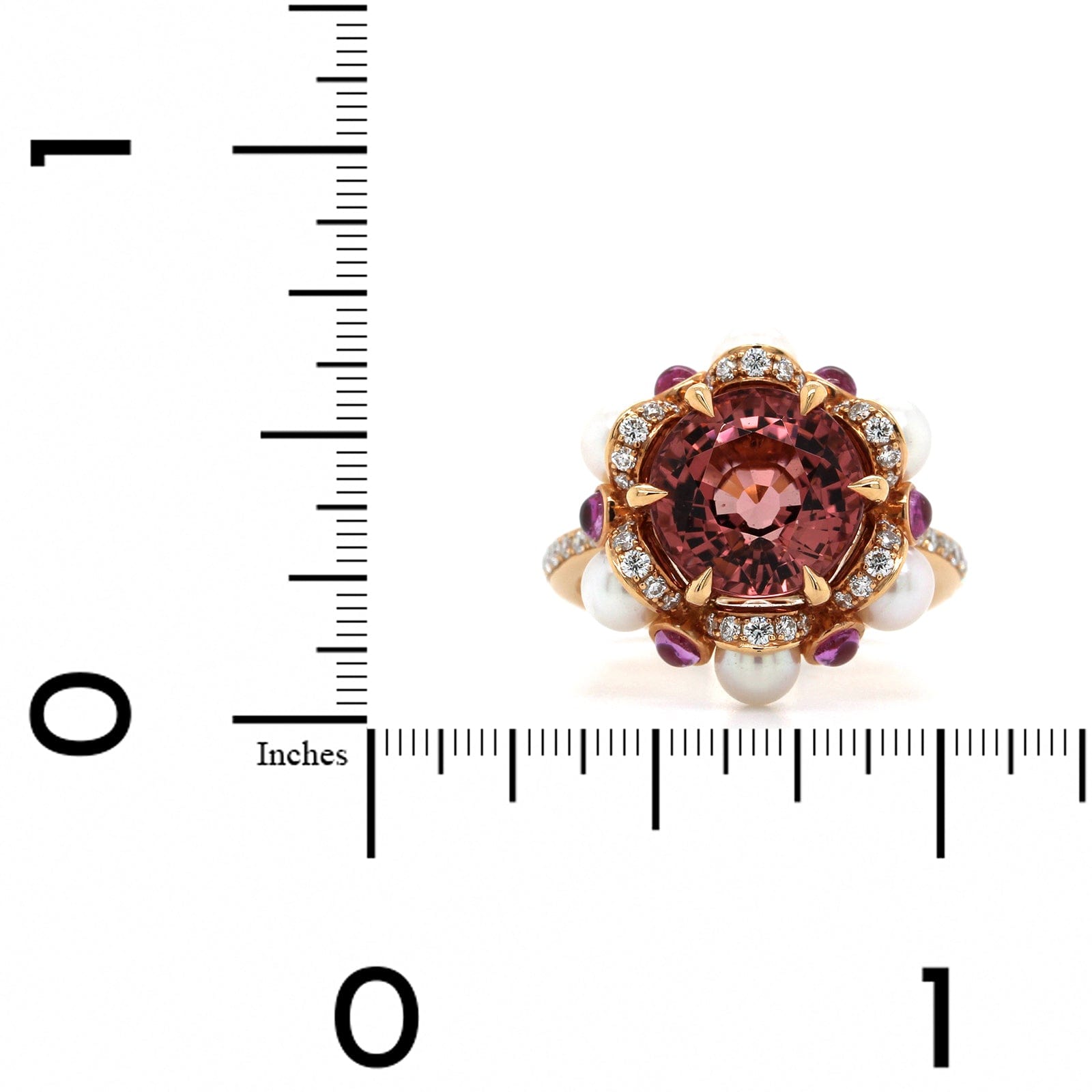 18K Rose Gold Pink Tourmaline and Sapphire Pearl Ring