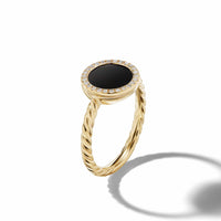 Petite DY Elements® Ring in 18K Yellow Gold with Black Onyx and Pavé Diamonds