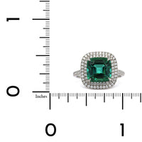 Platinum Cushion Green Tourmaline Double Diamond Halo Ring