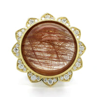 18K Yellow Gold Rutilated Quartz Diamond Flower Ring, 18k yellow gold, Long's Jewelers